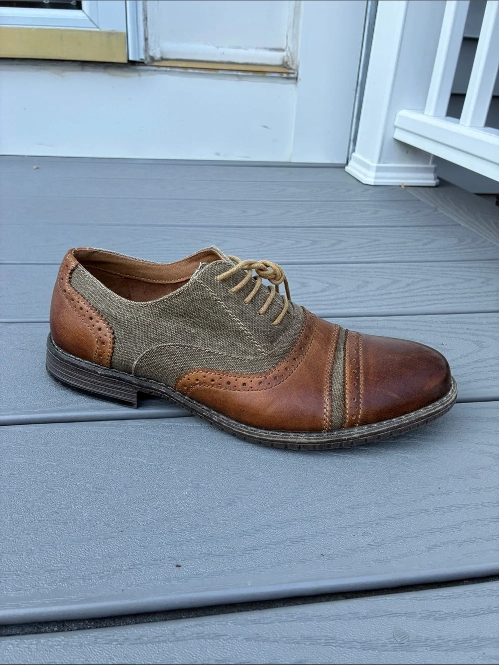 Steve Madden Camrin Wingtip Oxford Shoes Leather Canvas Upper Brown Size 10